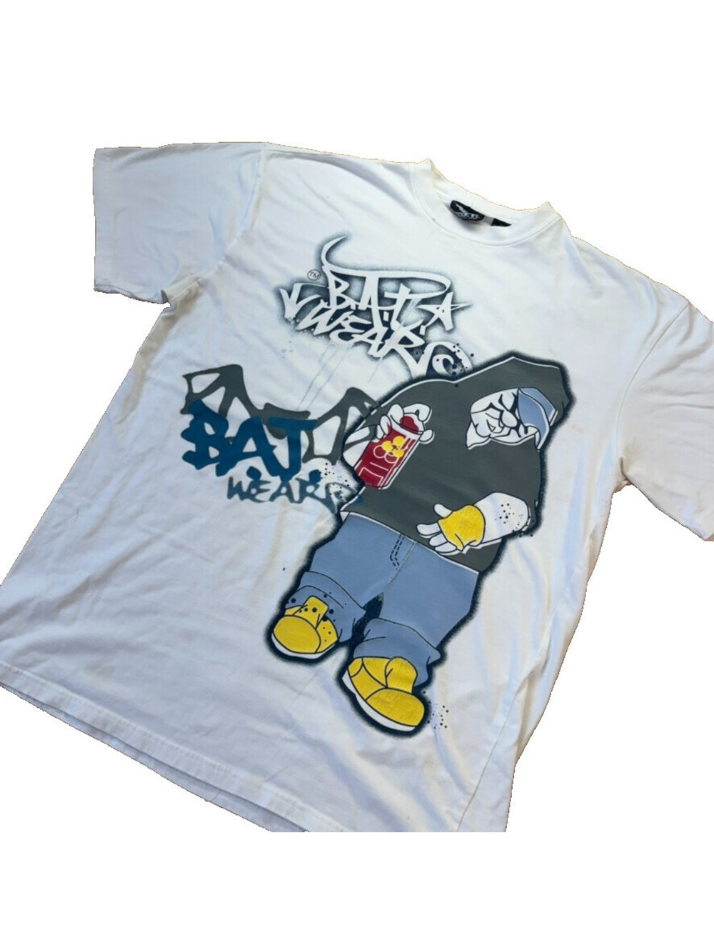 RARE Vintage B.A.T Wear Graffiti Tee Y2K 2XL White Oversized Rap Streetwear